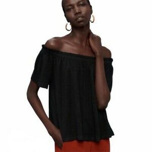 ARITZIA Wilfred shirt‎ black top sartre off shoulder linen M